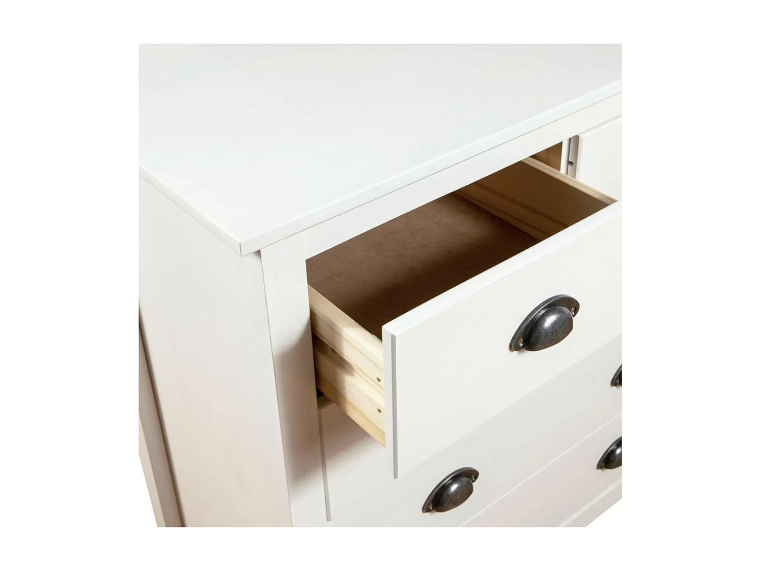 Petite commode 5 tiroirs Kalexia 79cm - Bois de pin massif-Couleur Blanc et Chêne
