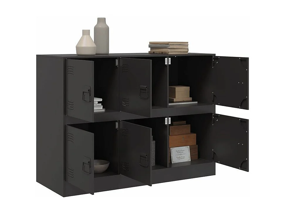 Commode à 6 casiers en acier Klavin 99cm - Style industriel-Couleur Noir