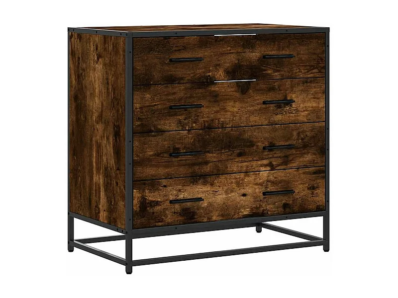 Commode 4 tiroirs Dovany L70xH70xP41 - Bois et métal-Couleur Marron fumé