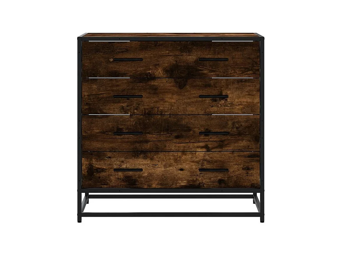 Commode 4 tiroirs Dovany L70xH70xP41 - Bois et métal-Couleur Marron fumé