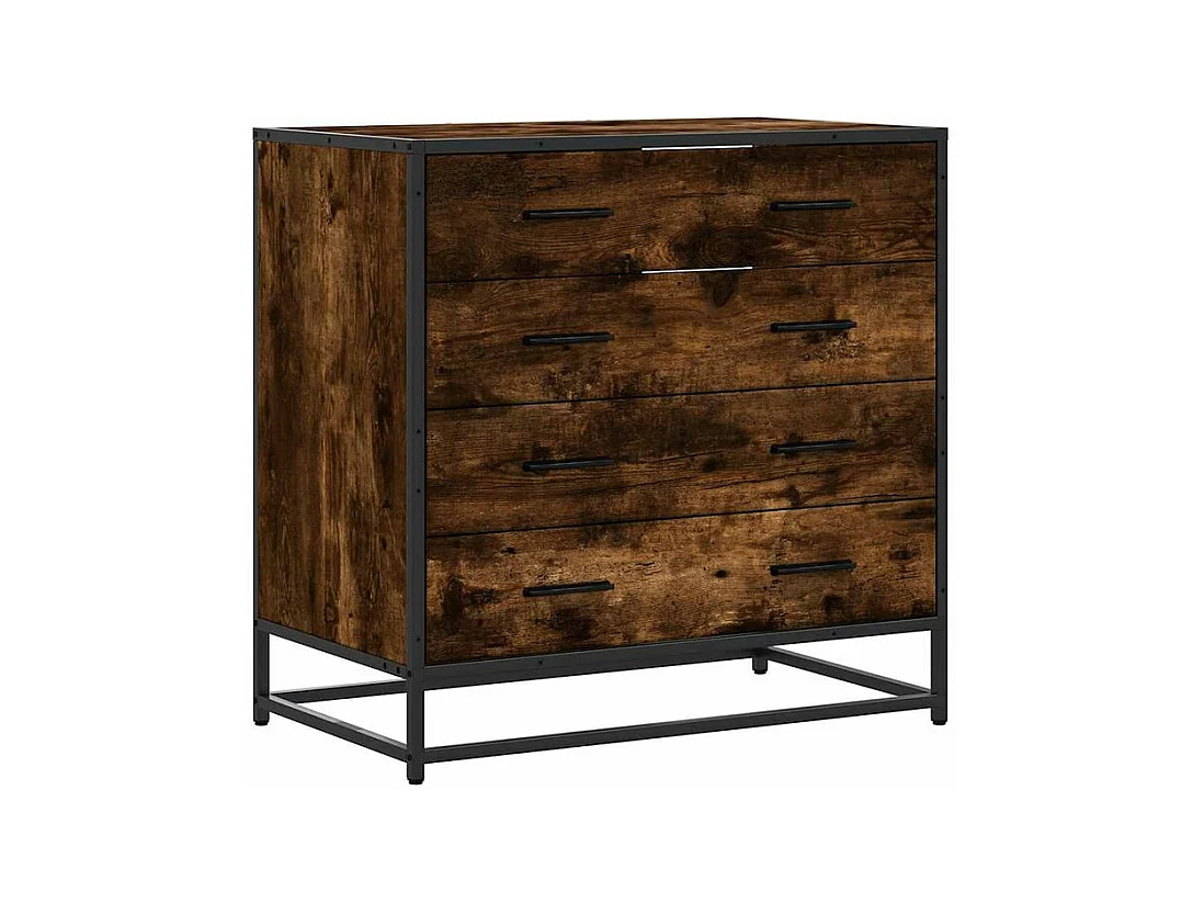Commode 4 tiroirs Dovany L70xH70xP41 - Bois et métal-Couleur Marron fumé