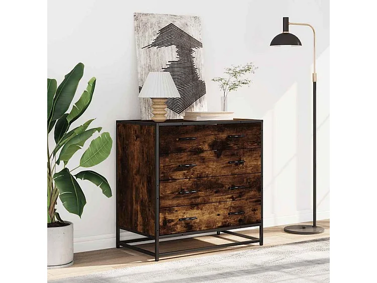 Commode 4 tiroirs Dovany L70xH70xP41 - Bois et métal-Couleur Marron fumé