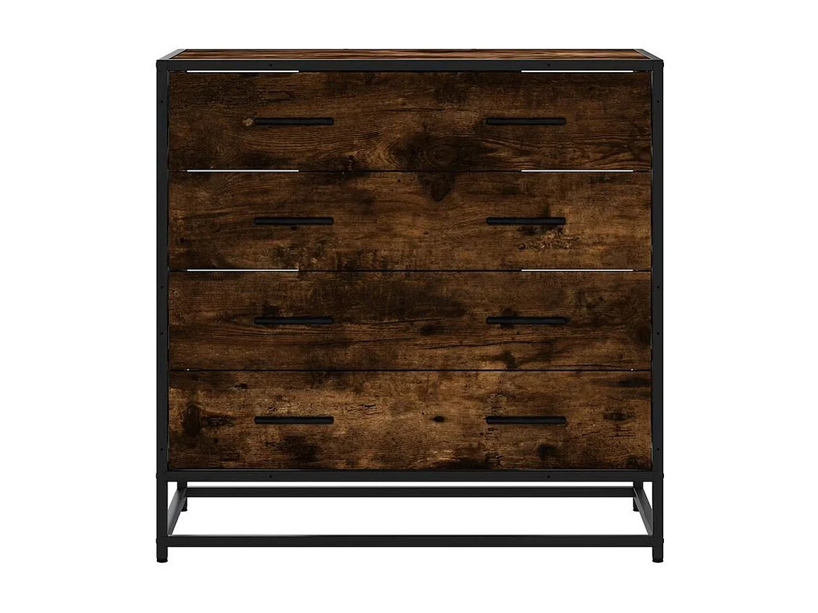 Commode 4 tiroirs Dovany L70xH70xP41 - Bois et métal-Couleur Marron fumé