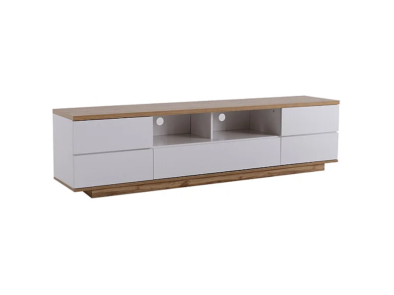 Mobile TV con 6 ante e 2 nicchie in MDF - Bianco e naturale - 180x38x46cm
