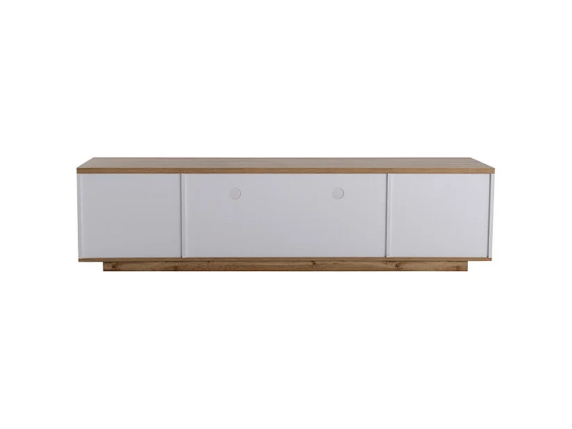 Mobile TV con 6 ante e 2 nicchie in MDF - Bianco e naturale - 180x38x46cm