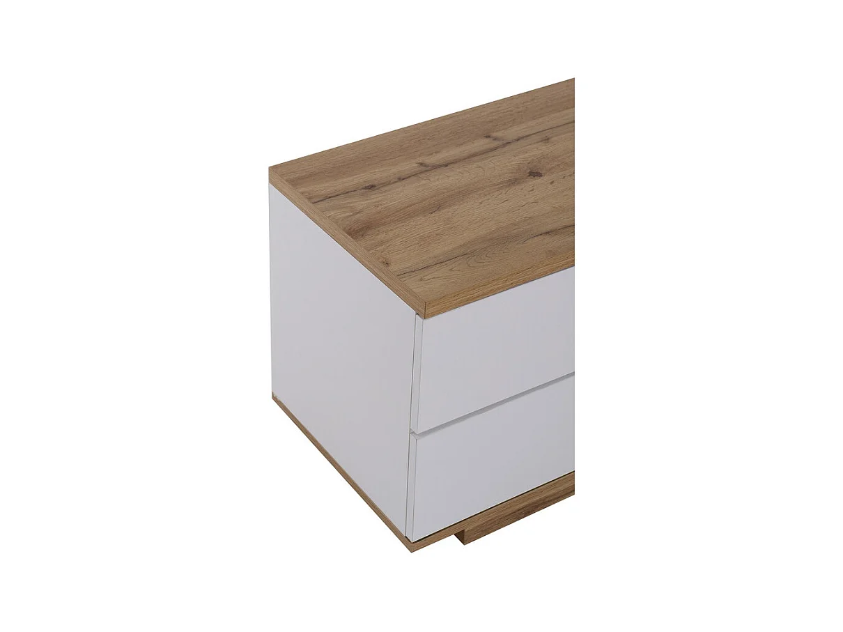 Mueble TV con 6 puertas y 2 nichos en MDF - Blanco y natural - 180x38x46cm