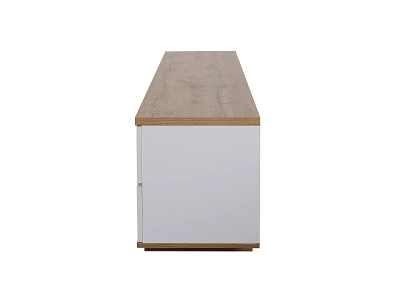 Meuble TV avec 6 portes et 2 niches en MDF - Blanc et naturel - 180x38x46cm
