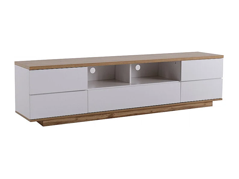Meuble TV avec 6 portes et 2 niches en MDF - Blanc et naturel - 180x38x46cm