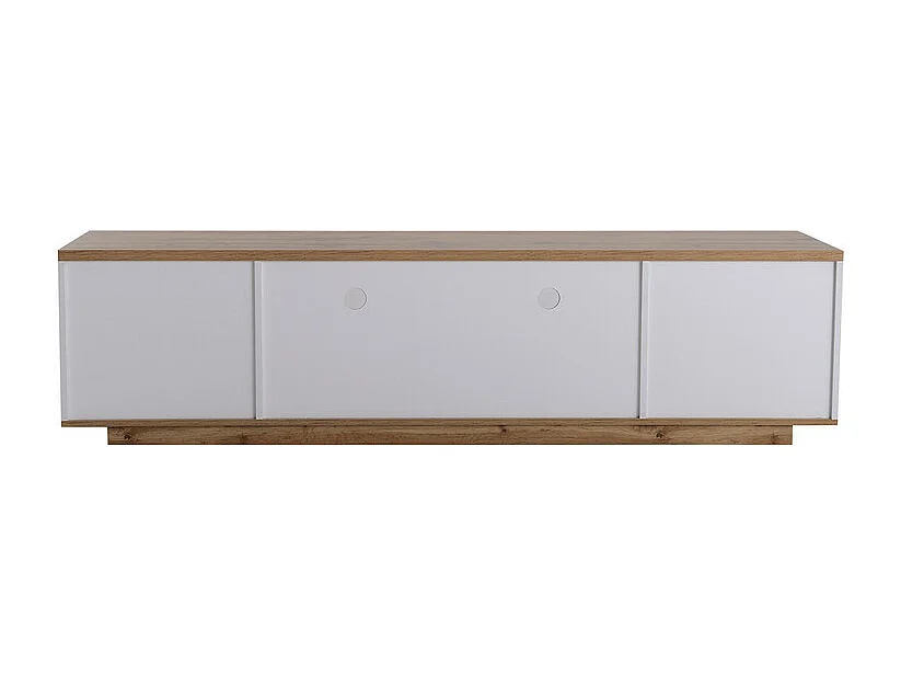 Meuble TV avec 6 portes et 2 niches en MDF - Blanc et naturel - 180x38x46cm
