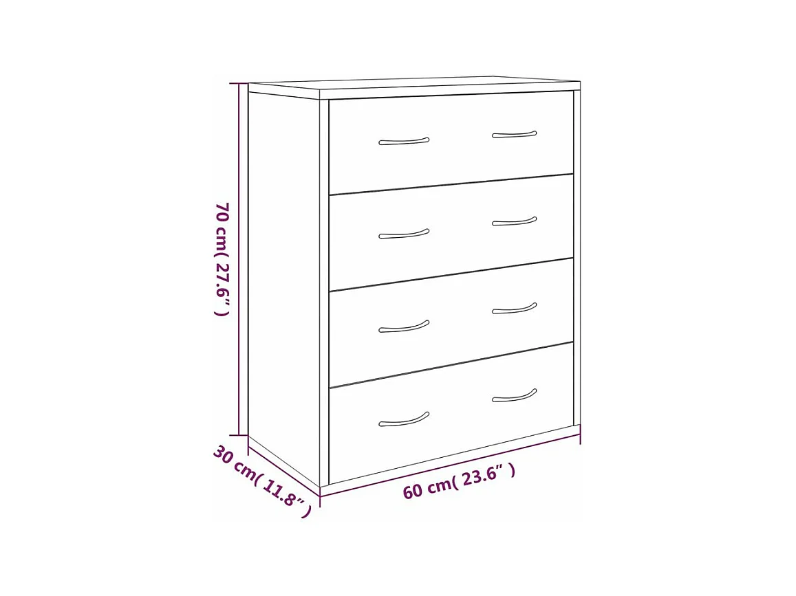 Commode 4 tiroirs Chikee 60cm - Bois d'ingénierie-Couleur Gris béton