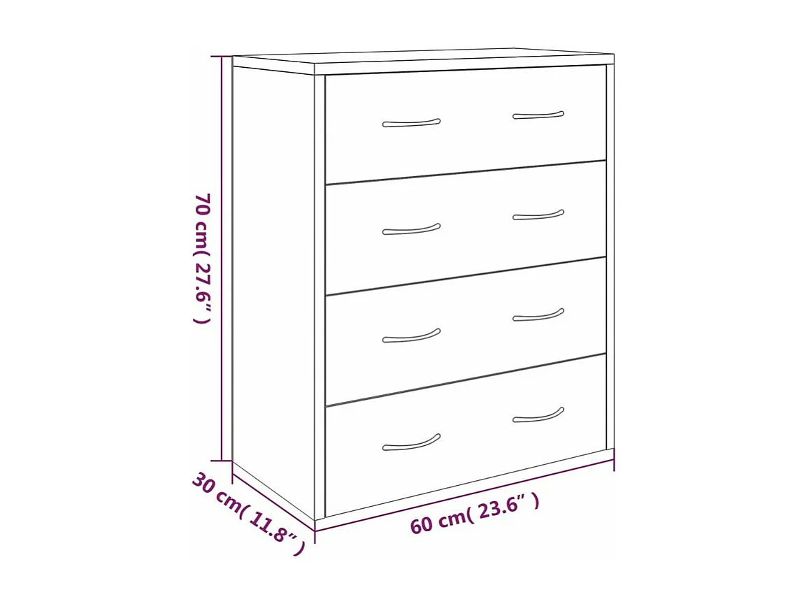 Commode 4 tiroirs Chikee 60cm - Bois d'ingénierie-Couleur Gris béton