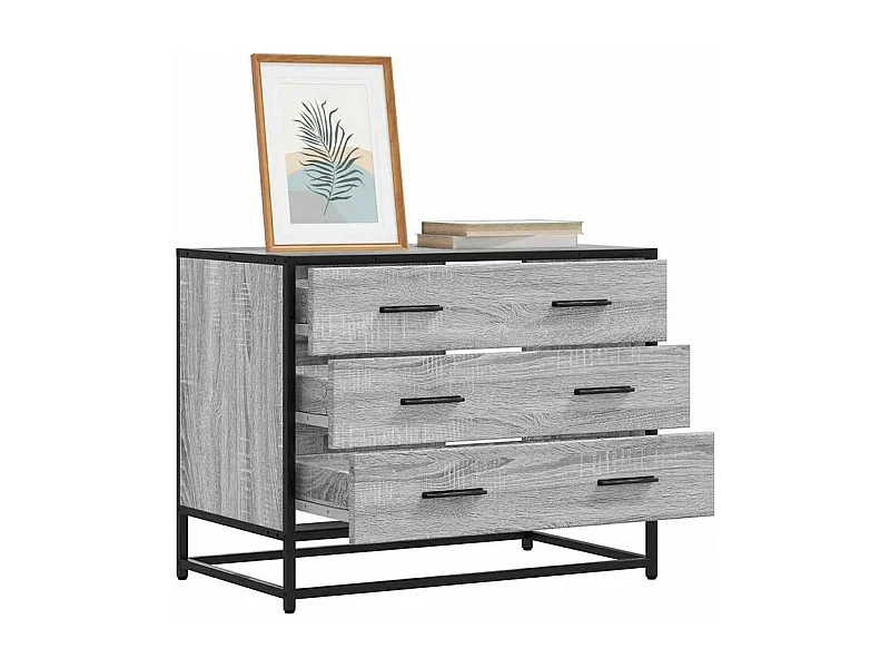 Commode 3 tiroirs Dovany L70xH56xP41 - Bois et métal-Couleur Chêne gris