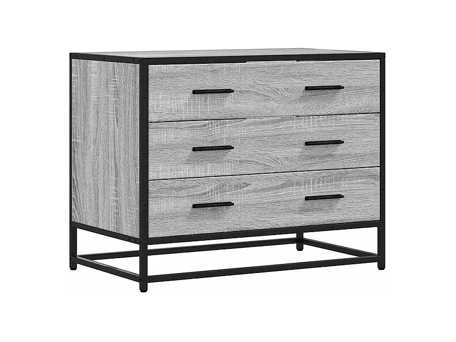 Commode 3 tiroirs Dovany L70xH56xP41 - Bois et métal-Couleur Chêne gris