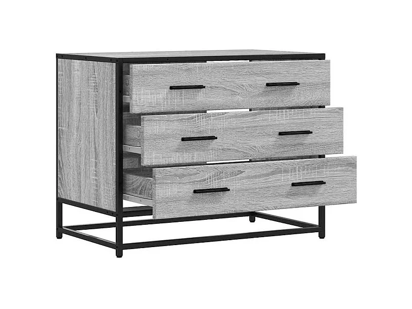 Commode 3 tiroirs Dovany L70xH56xP41 - Bois et métal-Couleur Chêne gris