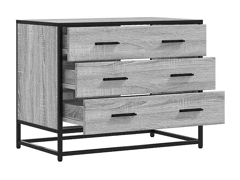 Commode 3 tiroirs Dovany L70xH56xP41 - Bois et métal-Couleur Chêne gris