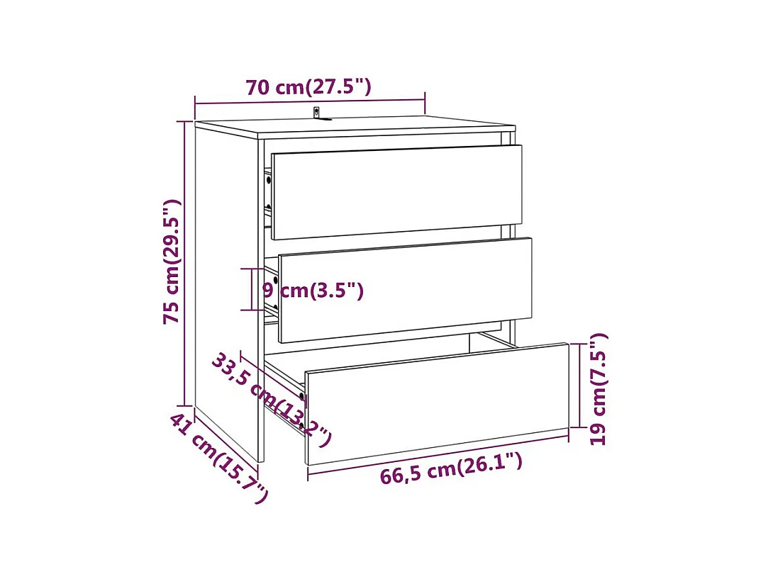 Commode 3 tiroirs en bois Klary 70cm - intemporelle et fonctionnelle-Couleur Noir