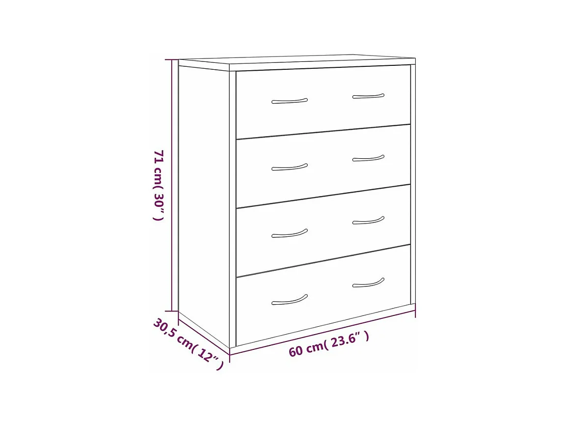 Commode 4 tiroirs Chikee 60cm - Bois d'ingénierie-Couleur Noir