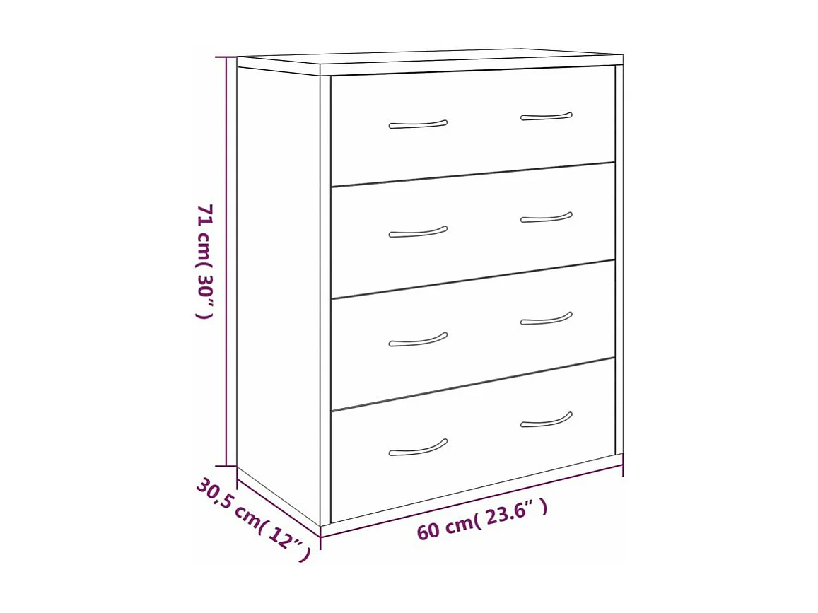 Commode 4 tiroirs Chikee 60cm - Bois d'ingénierie-Couleur Noir