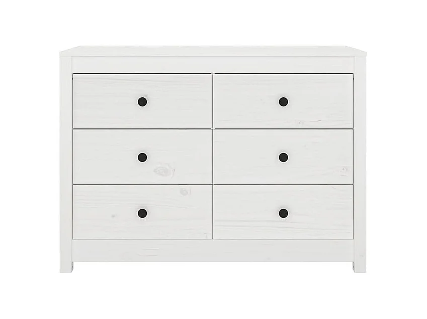 Commode 6 tiroirs en bois de pin massif 100cm – Collection Kaskita-Couleur Blanc