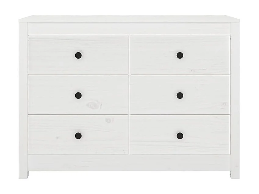 Commode 6 tiroirs en bois de pin massif 100cm – Collection Kaskita-Couleur Blanc