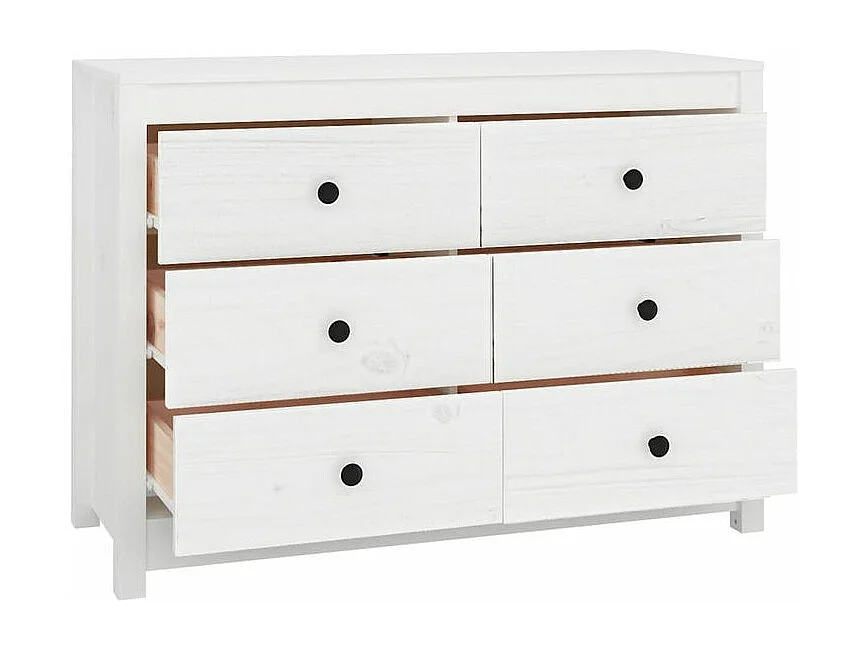Commode 6 tiroirs en bois de pin massif 100cm – Collection Kaskita-Couleur Blanc