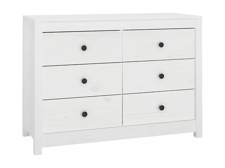 Commode 6 tiroirs en bois de pin massif 100cm – Collection Kaskita-Couleur Blanc