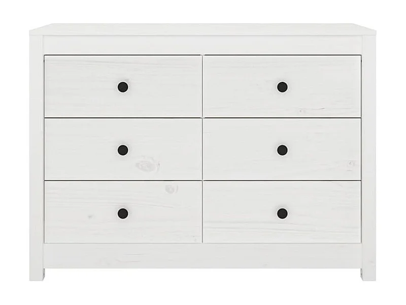 Commode 6 tiroirs en bois de pin massif 100cm – Collection Kaskita-Couleur Blanc