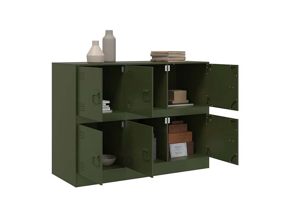 Commode à 6 casiers en acier Klavin 99cm - Style industriel-Couleur Vert olive