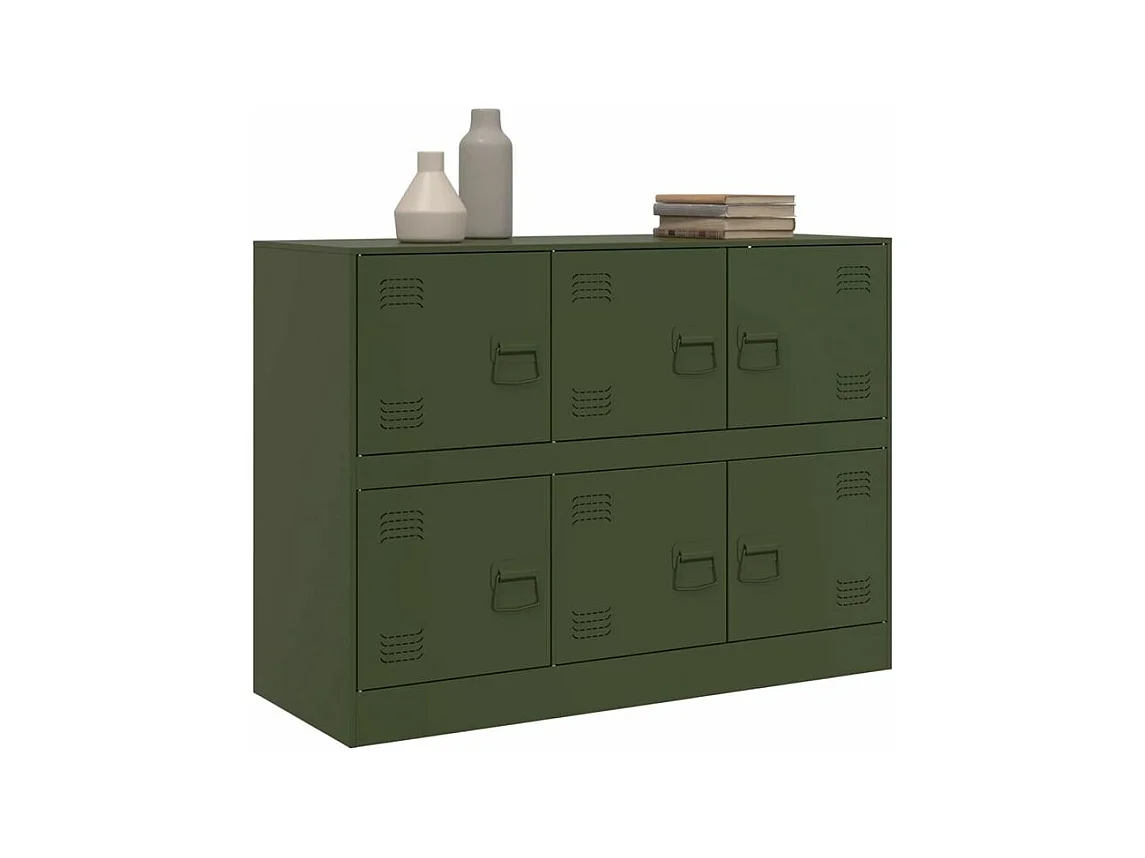 Commode à 6 casiers en acier Klavin 99cm - Style industriel-Couleur Vert olive