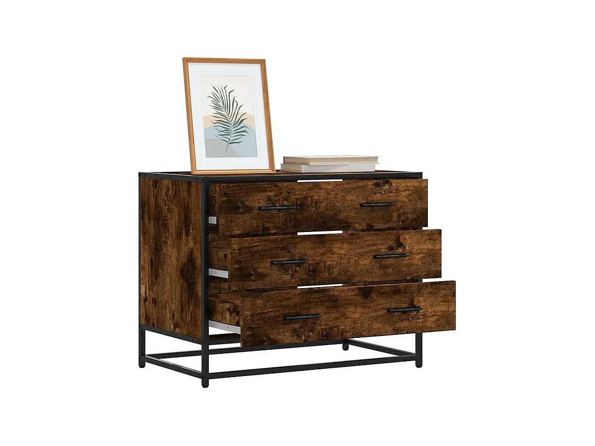 Commode 3 tiroirs Dovany L70xH56xP41 - Bois et métal-Couleur Marron fumé