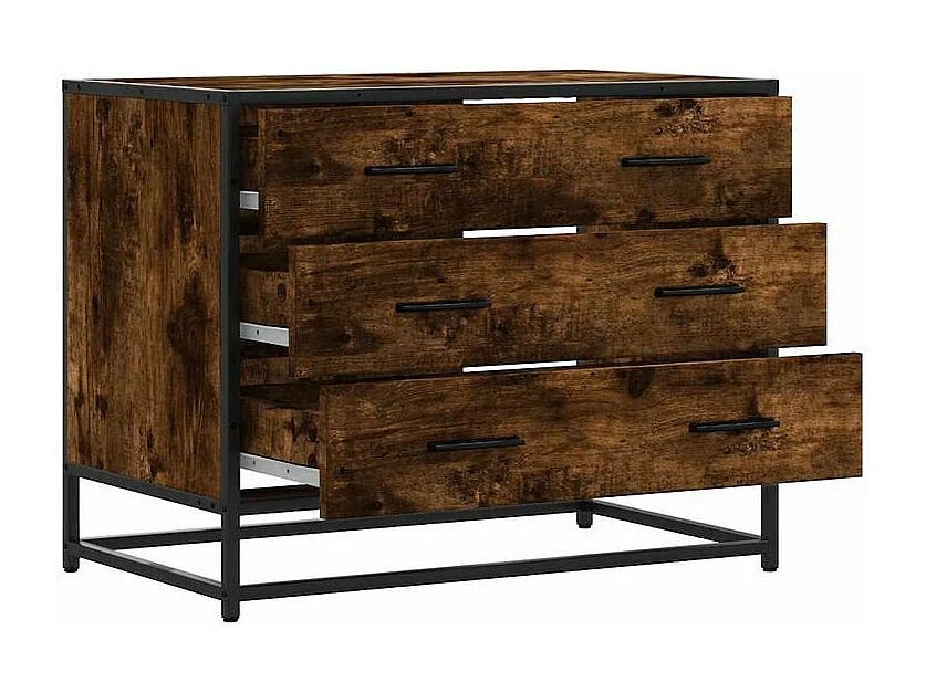 Commode 3 tiroirs Dovany L70xH56xP41 - Bois et métal-Couleur Marron fumé