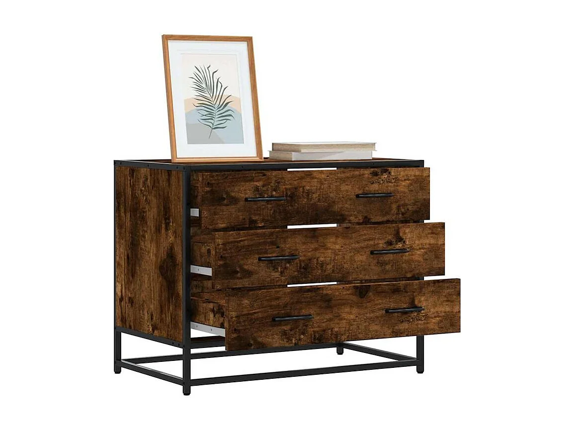 Commode 3 tiroirs Dovany L70xH56xP41 - Bois et métal-Couleur Marron fumé