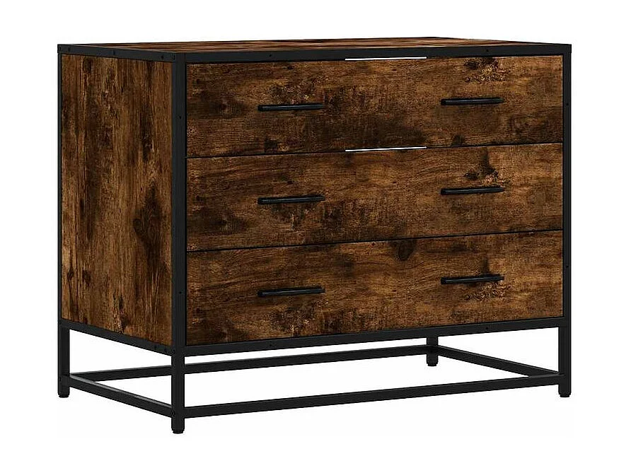 Commode 3 tiroirs Dovany L70xH56xP41 - Bois et métal-Couleur Marron fumé