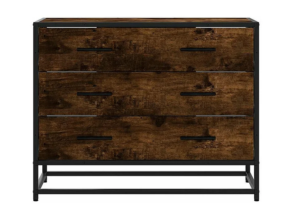 Commode 3 tiroirs Dovany L70xH56xP41 - Bois et métal-Couleur Marron fumé