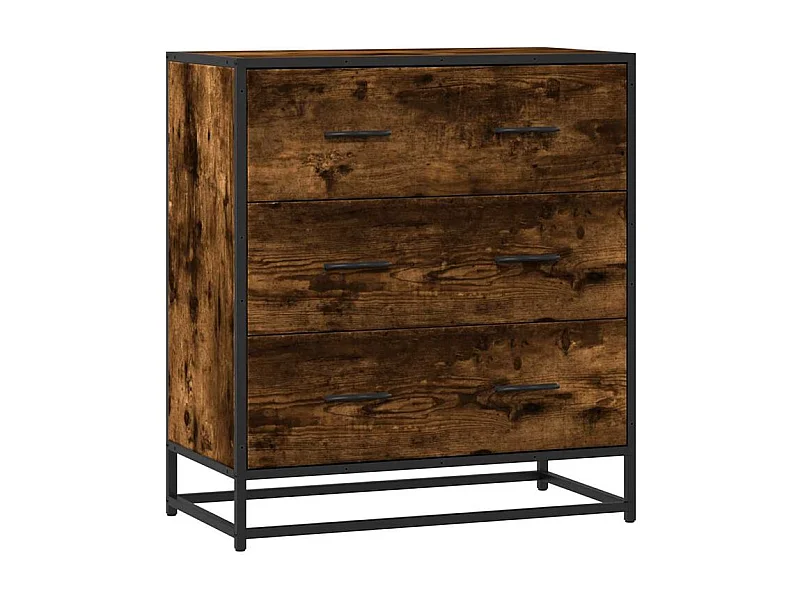 Commode 3 tiroirs Dovany L68xH76xP35 - Bois et métal-Couleur Marron fumé