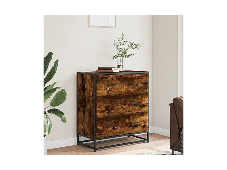 Commode 3 tiroirs Dovany L68xH76xP35 - Bois et métal-Couleur Marron fumé