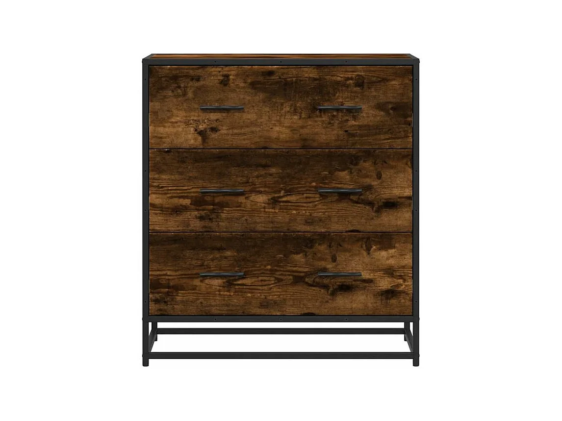 Commode 3 tiroirs Dovany L68xH76xP35 - Bois et métal-Couleur Marron fumé