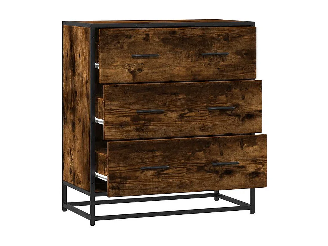 Commode 3 tiroirs Dovany L68xH76xP35 - Bois et métal-Couleur Marron fumé