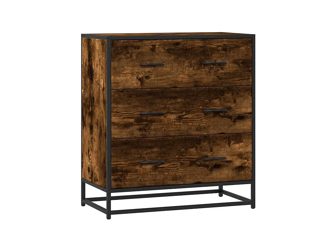 Commode 3 tiroirs Dovany L68xH76xP35 - Bois et métal-Couleur Marron fumé