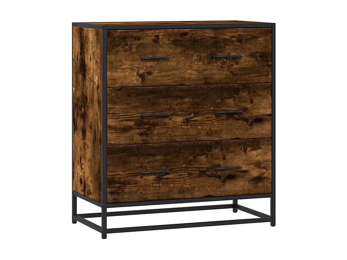 Commode 3 tiroirs Dovany L68xH76xP35 - Bois et métal-Couleur Marron fumé