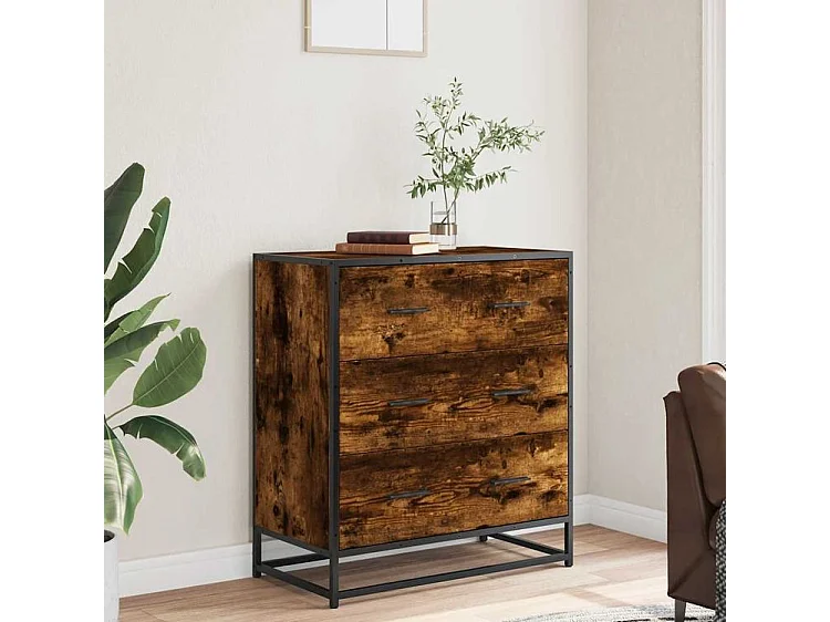 Commode 3 tiroirs Dovany L68xH76xP35 - Bois et métal-Couleur Marron fumé