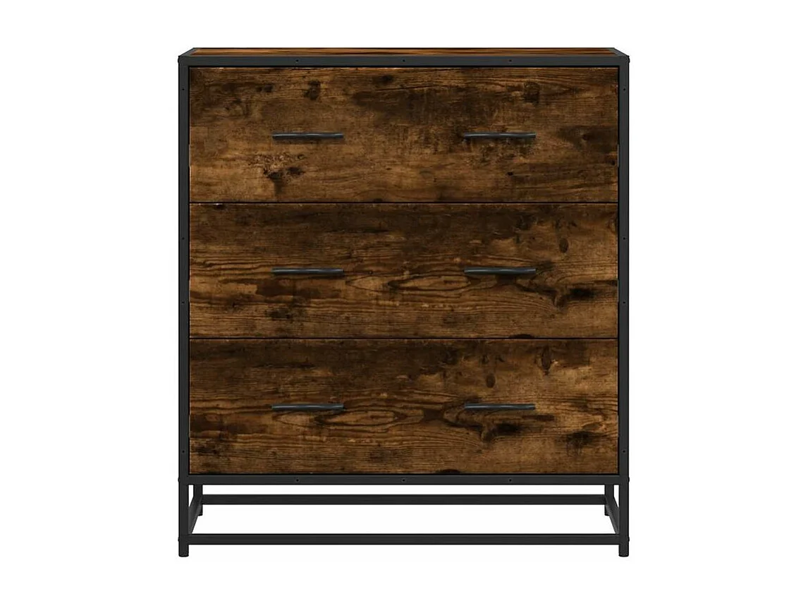 Commode 3 tiroirs Dovany L68xH76xP35 - Bois et métal-Couleur Marron fumé