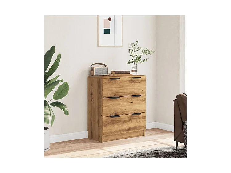 Commode 3 tiroirs moderne Karona 60cm - Choix raffiné pour un rangement efficace-Couleur Marron clair
