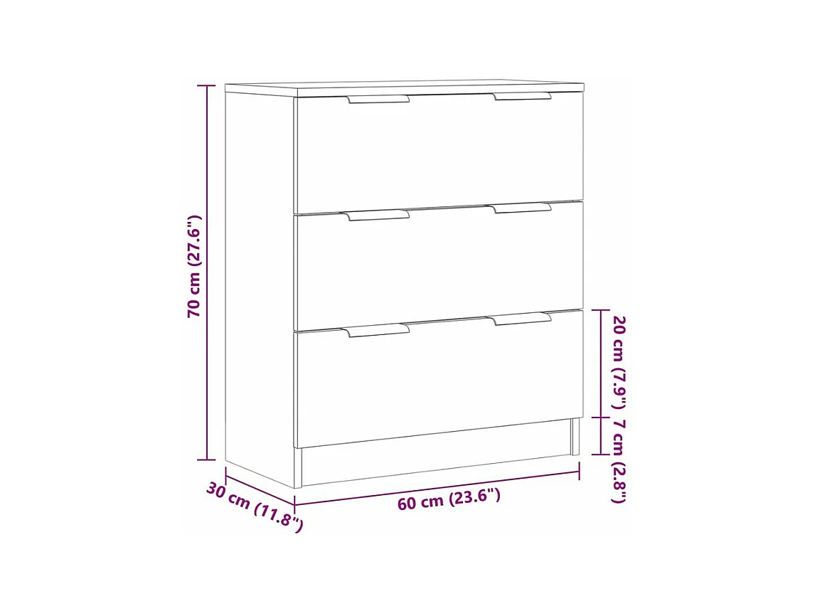 Commode 3 tiroirs moderne Karona 60cm - Choix raffiné pour un rangement efficace-Couleur Marron clair