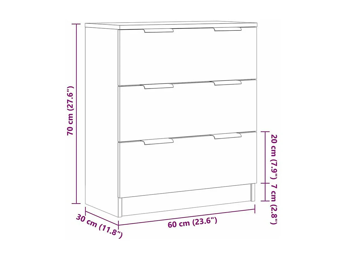Commode 3 tiroirs moderne Karona 60cm - Choix raffiné pour un rangement efficace-Couleur Marron clair