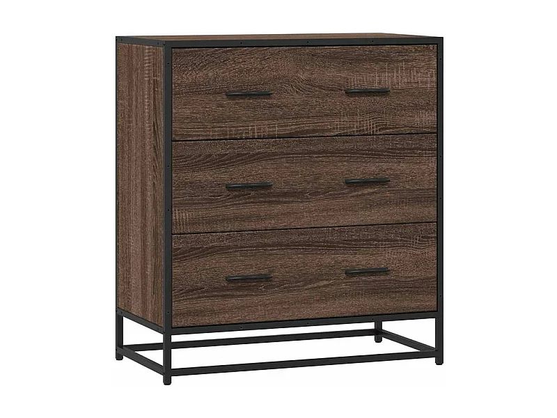 Commode 3 tiroirs Dovany L68xH76xP35 - Bois et métal-Couleur Chêne brun