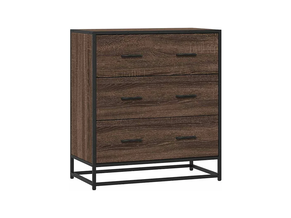 Commode 3 tiroirs Dovany L68xH76xP35 - Bois et métal-Couleur Chêne brun