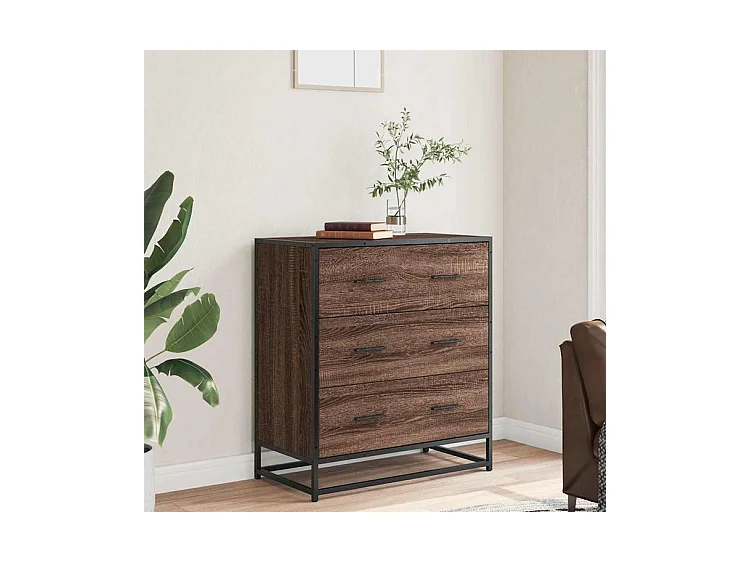 Commode 3 tiroirs Dovany L68xH76xP35 - Bois et métal-Couleur Chêne brun