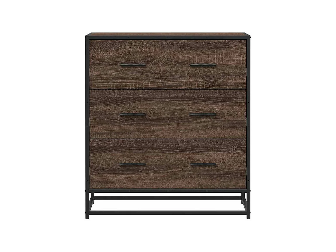 Commode 3 tiroirs Dovany L68xH76xP35 - Bois et métal-Couleur Chêne brun