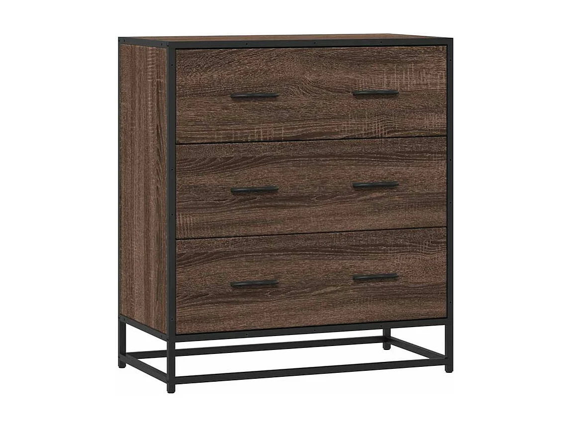 Commode 3 tiroirs Dovany L68xH76xP35 - Bois et métal-Couleur Chêne brun